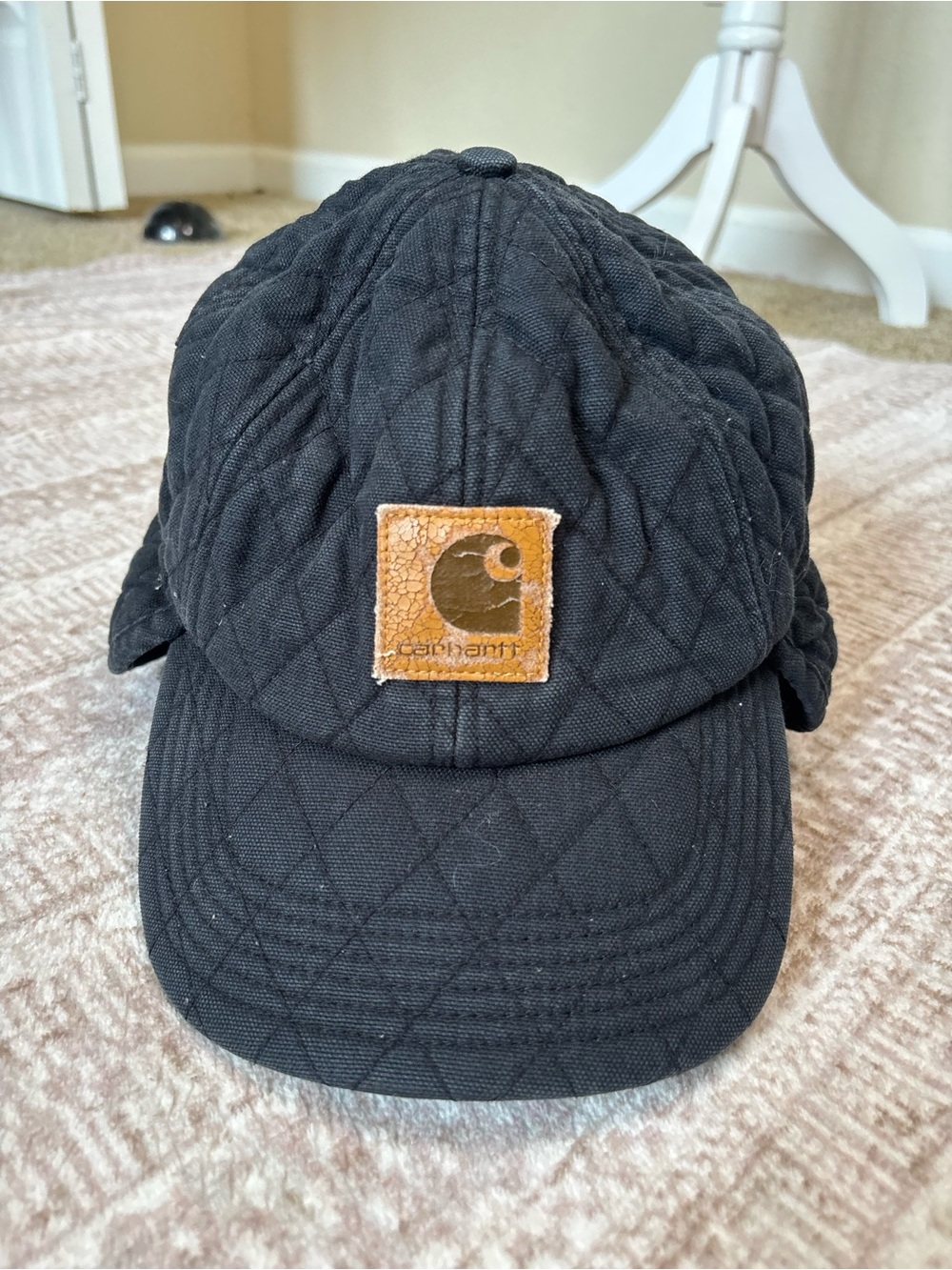 Vintage Carhartt Men’s Black Quilted Canvas Ear Flap Cap
